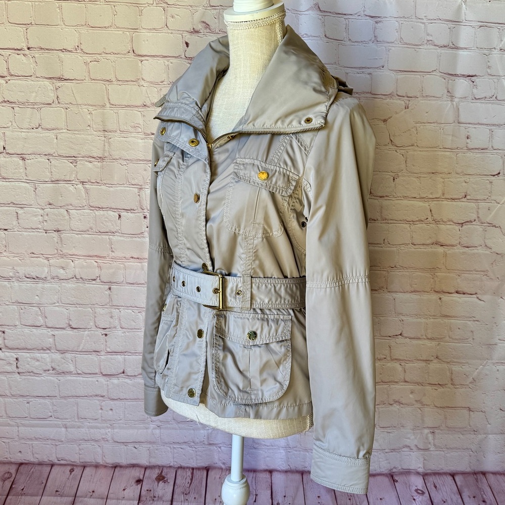 LIST European Boutique Women's Beige Belted Jacket Zip Hood S